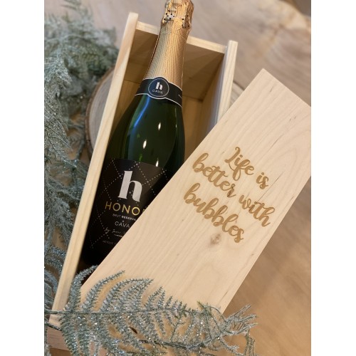 Houten Cava/Champagnekist 1 fles Deco